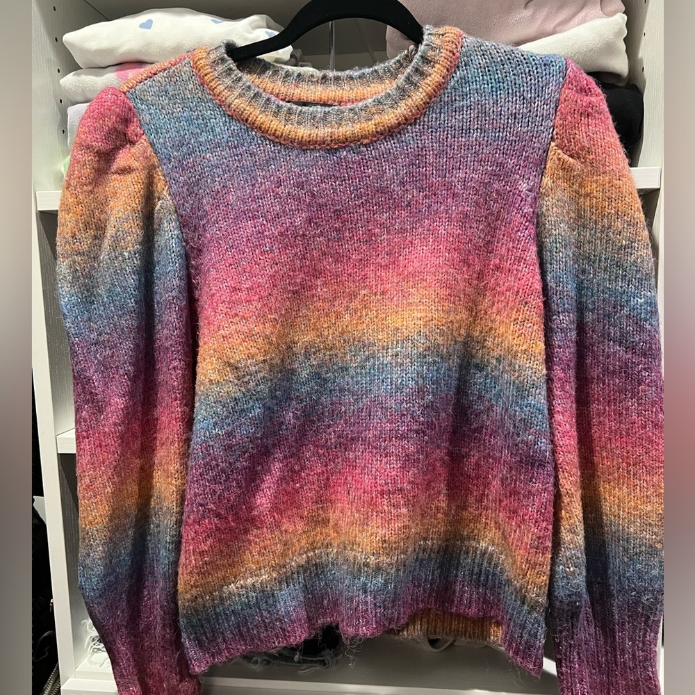 Design 365 Multi Striped Sweater with Puff Shoulder